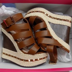 Vegan leather super cute studded wedge heels